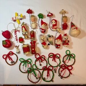 Vintage Christmas Ornament Lot Spun Cotton Felt Santa Angel Nutcracker 25pc